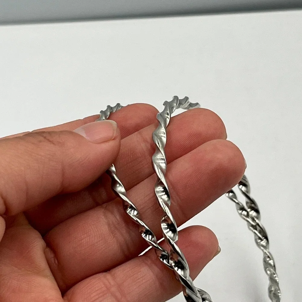 Vintage Silver-Tone Twisted Rope Bangle Bracelets Set 2 High Polish Stackable - Picture 6 of 7